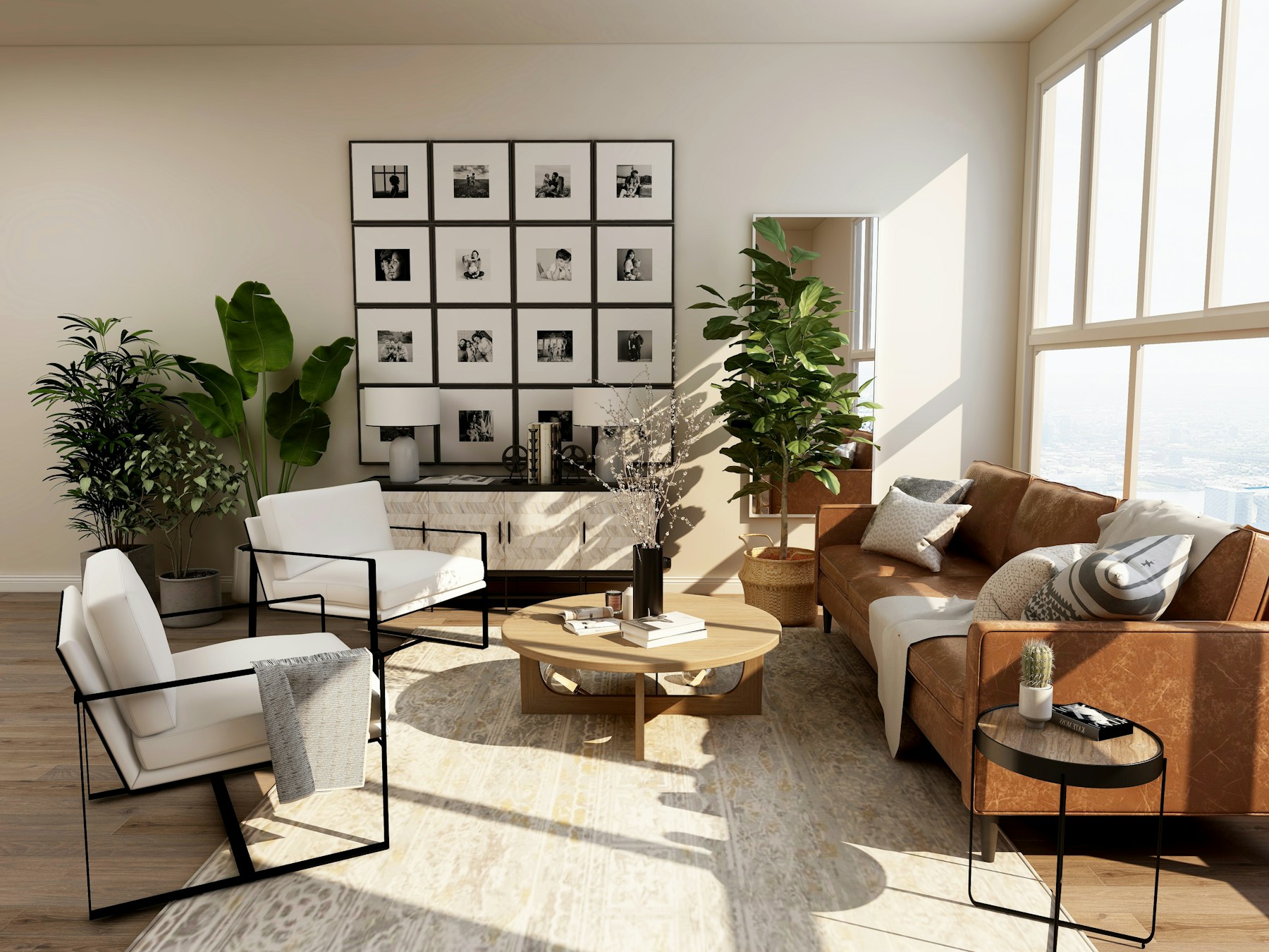 Light-filled Florida contemporary interior with wallcovering